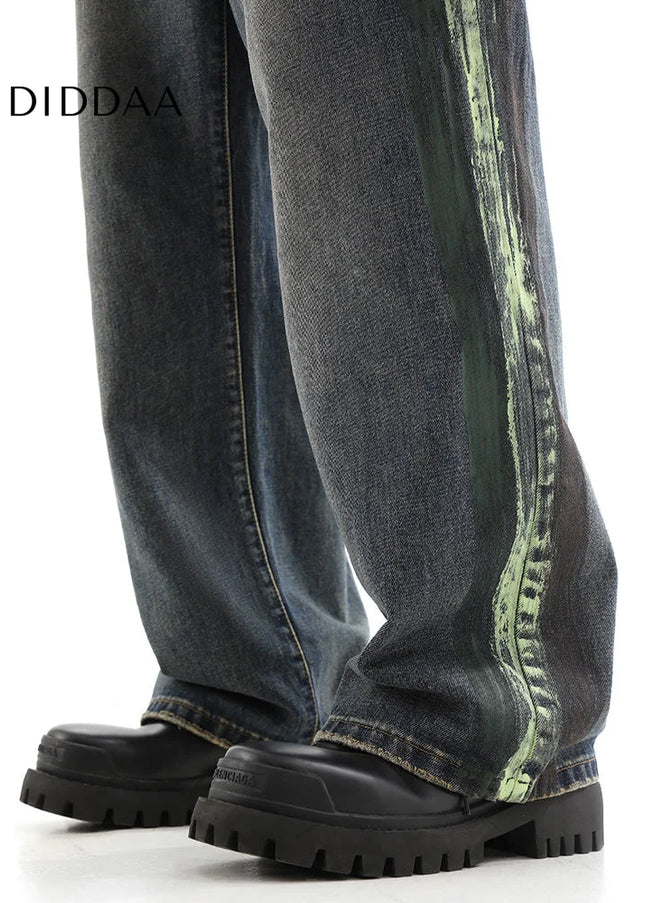 Blue Loose Fit Graffiti Straight Jeans for Men - Men’s Jeans