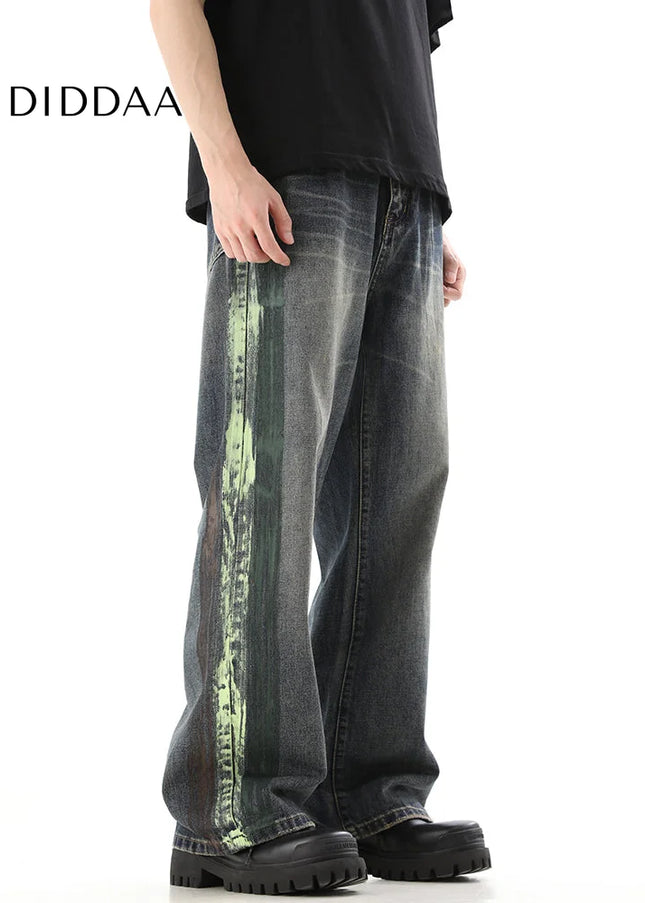 Blue Loose Fit Graffiti Straight Jeans for Men - Men’s Jeans