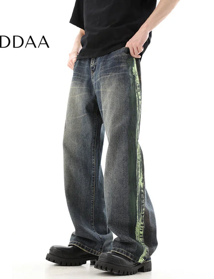 Blue Loose Fit Graffiti Straight Jeans for Men - S / Blue - Men’s Jeans