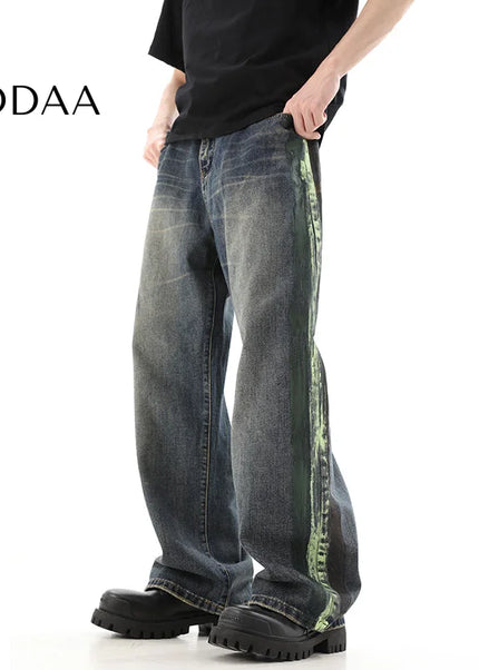 Blue Loose Fit Graffiti Straight Jeans for Men - S / Blue - Men’s Jeans