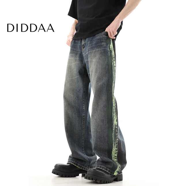 Blue Loose Fit Graffiti Straight Jeans for Men - S / Blue - Men’s Jeans