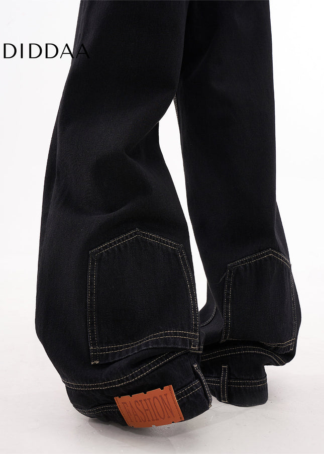 Blue Loose Fit High-End Reverse Wear Wide-Leg Jeans - Women’s Jeans