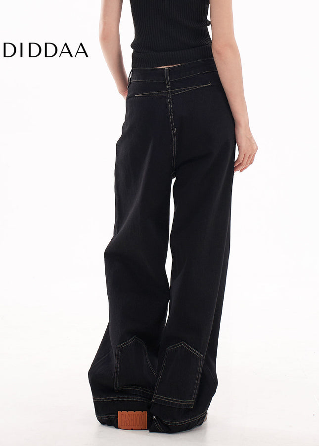 Blue Loose Fit High-End Reverse Wear Wide-Leg Jeans - Women’s Jeans