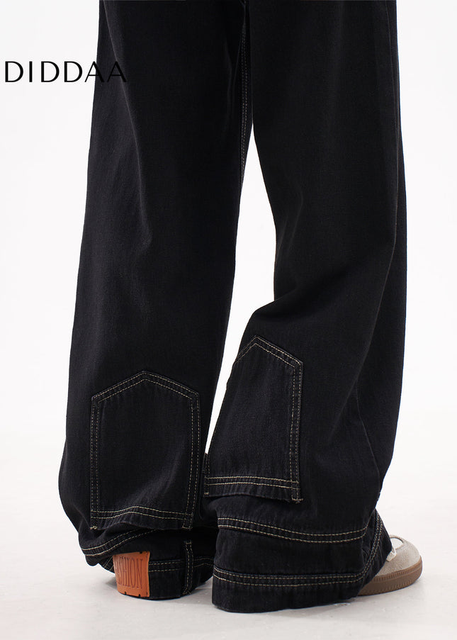 Blue Loose Fit High-End Reverse Wear Wide-Leg Jeans - Women’s Jeans