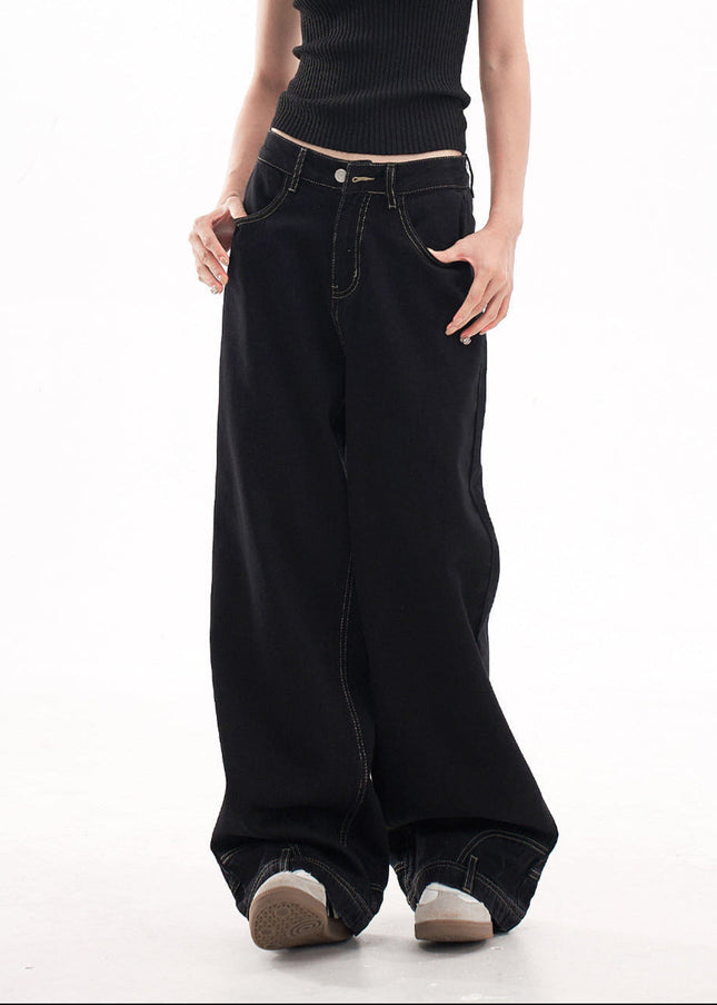 Blue Loose Fit High-End Reverse Wear Wide-Leg Jeans - Women’s Jeans