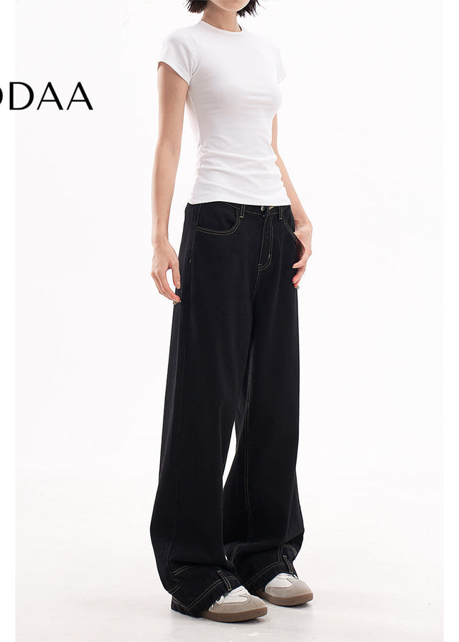 Blue Loose Fit High-End Reverse Wear Wide-Leg Jeans - Women’s Jeans