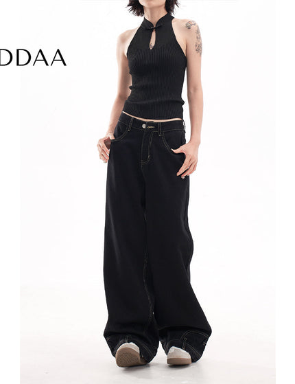 Blue Loose Fit High-End Reverse Wear Wide-Leg Jeans - XS / Black - Women’s Jeans