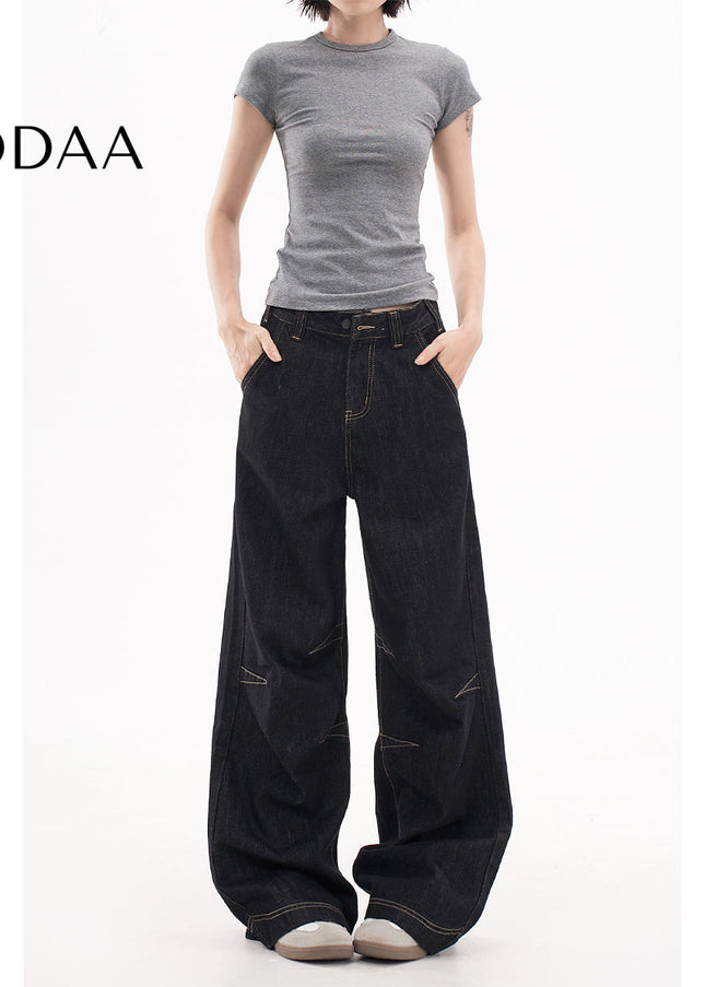 Blue Loose Fit High Street Wide-Leg Pants AGUA2025 - XS / Black - Women’s Jeans