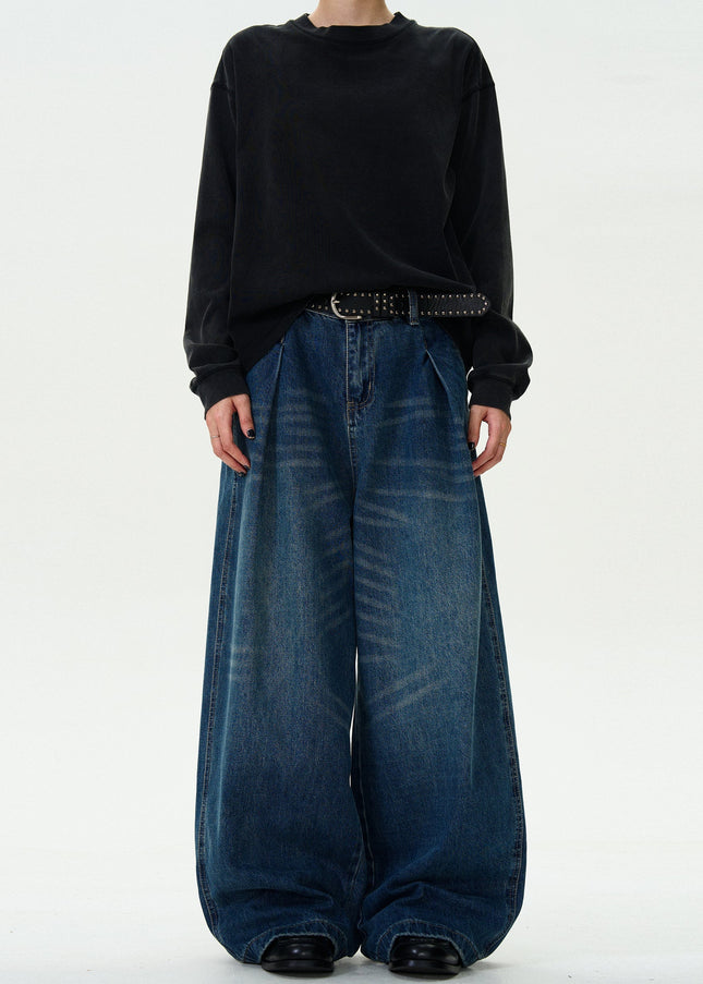 Blue Loose Fit Machete Jeans with Pleats for Men - Men’s Jeans
