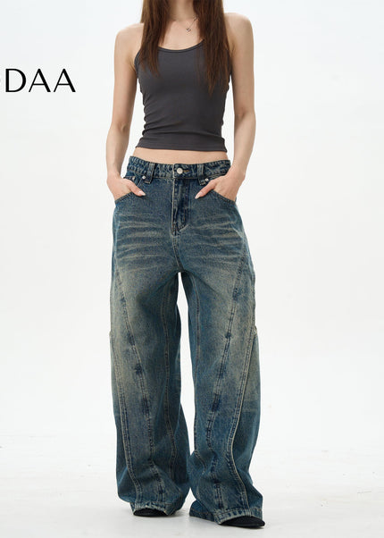 Blue Loose Fit Retro Deconstructed Jeans - S / Mid Blue - Women’s Jeans