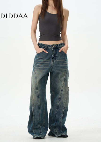 Blue Loose Fit Retro Deconstructed Jeans - Women’s Jeans