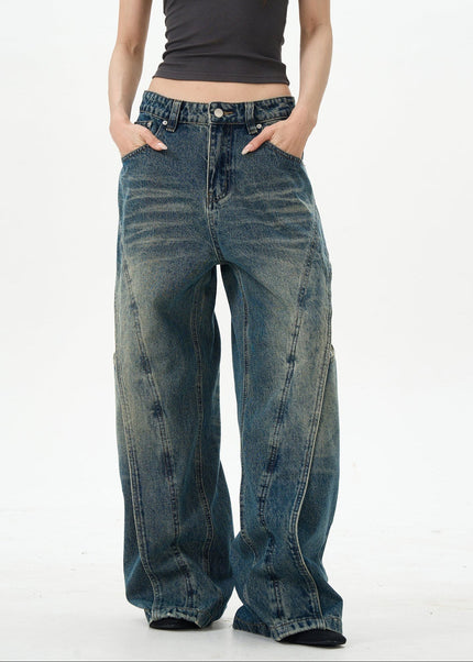Blue Loose Fit Retro Deconstructed Jeans - Women’s Jeans