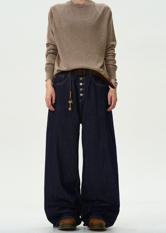 Blue Loose Fit Retro Denim Straight Jeans for Men and Women - Men’s Jeans