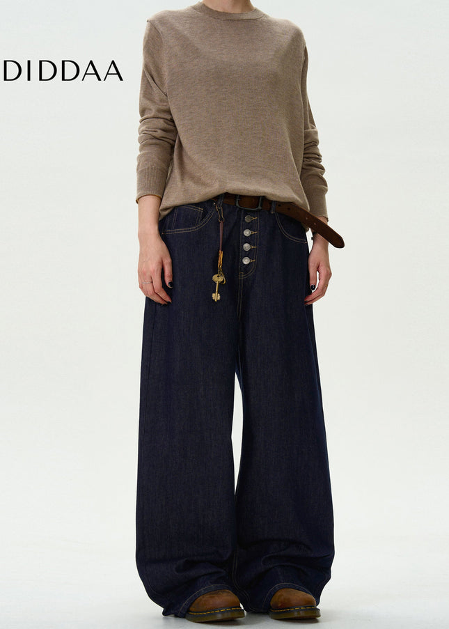 Blue Loose Fit Retro Denim Straight Jeans for Men and Women - Men’s Jeans