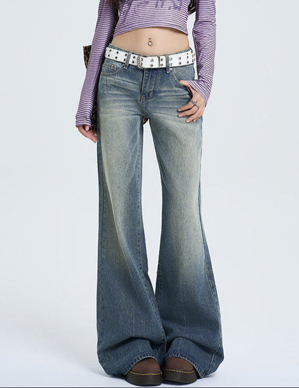 Blue Loose Fit Retro Flared Pants for Women - Women’s Jeans