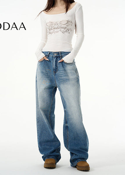 Blue Loose Fit Retro High Street Jeans - S / Mid Blue - Women’s Jeans