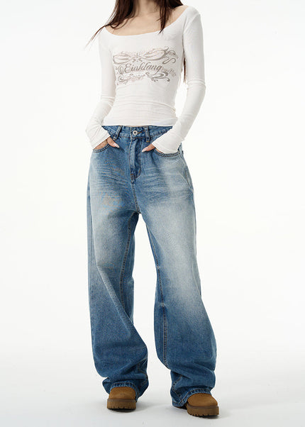 Blue Loose Fit Retro High Street Jeans - Women’s Jeans