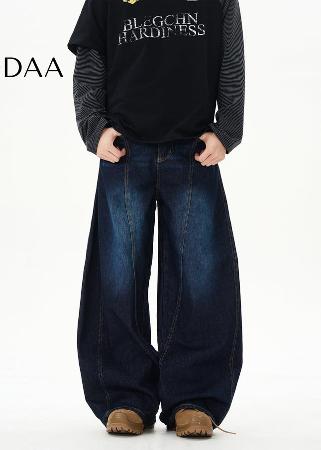 Blue Loose Fit Retro Scimitar Jeans for Men - S / Dark Blue - Women’s Jeans