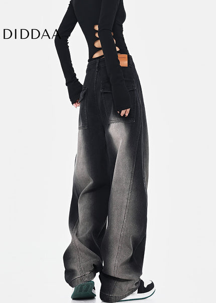 Blue Loose Fit Retro Scimitar Wide Leg Jeans - Women’s Jeans