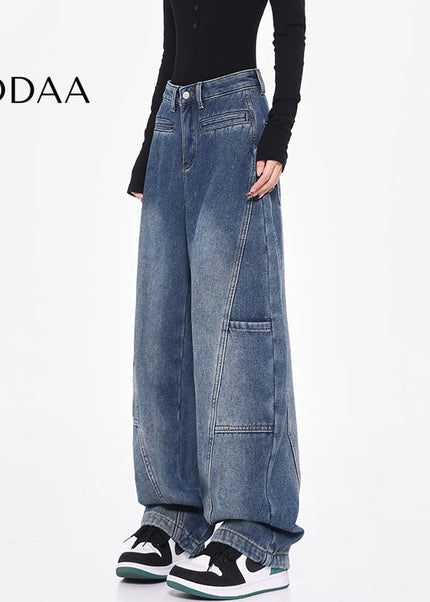 Blue Loose Fit Retro Scimitar Wide Leg Jeans - Women’s Jeans