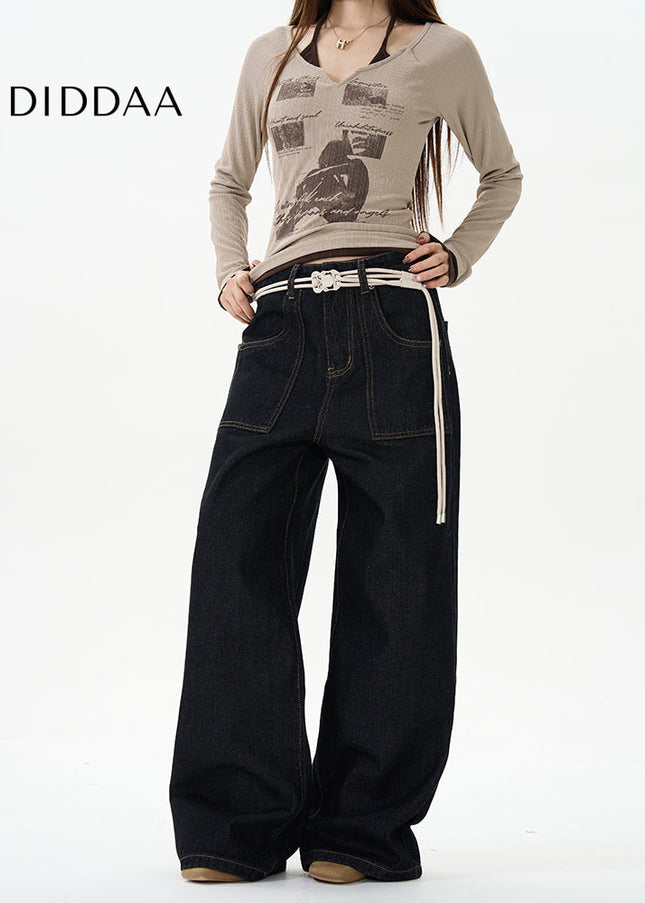 Blue Loose Fit Retro Straight Jeans for Men - Women’s Jeans