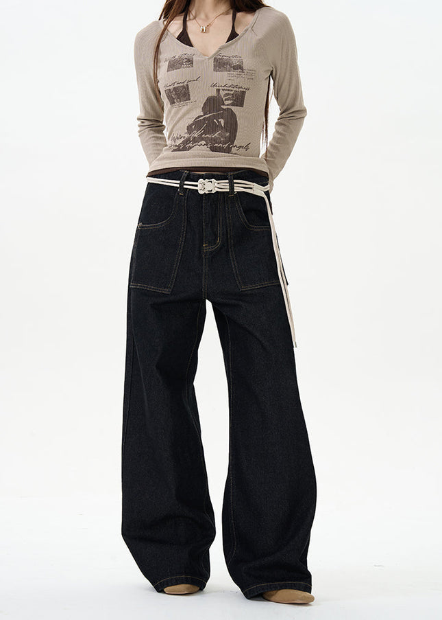 Blue Loose Fit Retro Straight Jeans for Men - Women’s Jeans