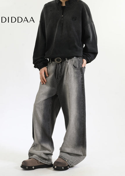 Blue Loose Fit Retro Wide-Leg Jeans for Men and Women - Men’s Jeans