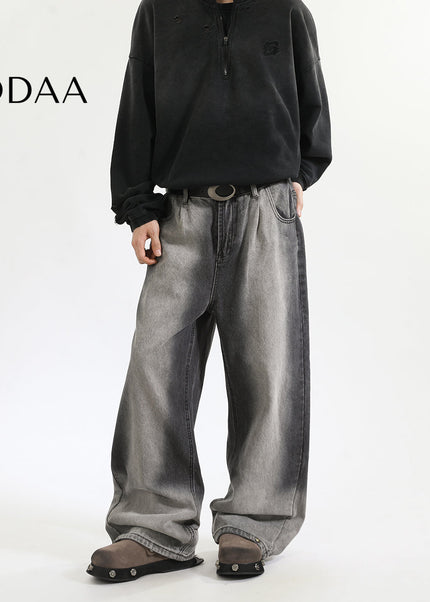 Blue Loose Fit Retro Wide-Leg Jeans for Men and Women - S / Black - Men’s Jeans