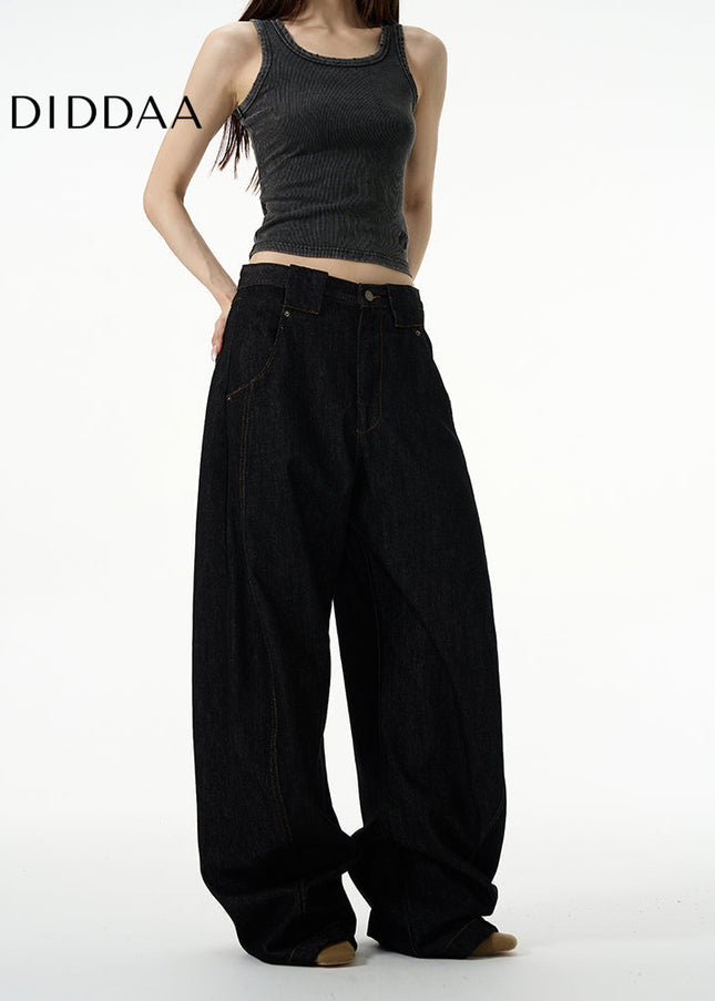 Blue Loose Fit Retro Wide-Legged Scimitar Jeans - Women’s Jeans