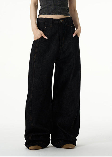 Blue Loose Fit Retro Wide-Legged Scimitar Jeans - Women’s Jeans