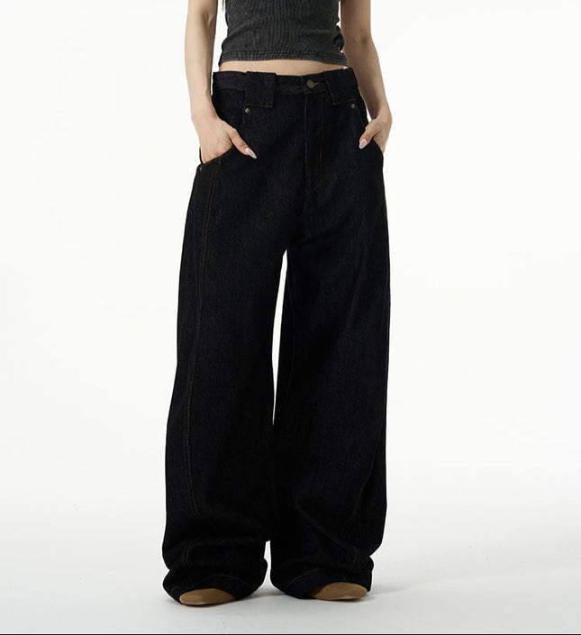 Blue Loose Fit Retro Wide-Legged Scimitar Jeans - Women’s Jeans