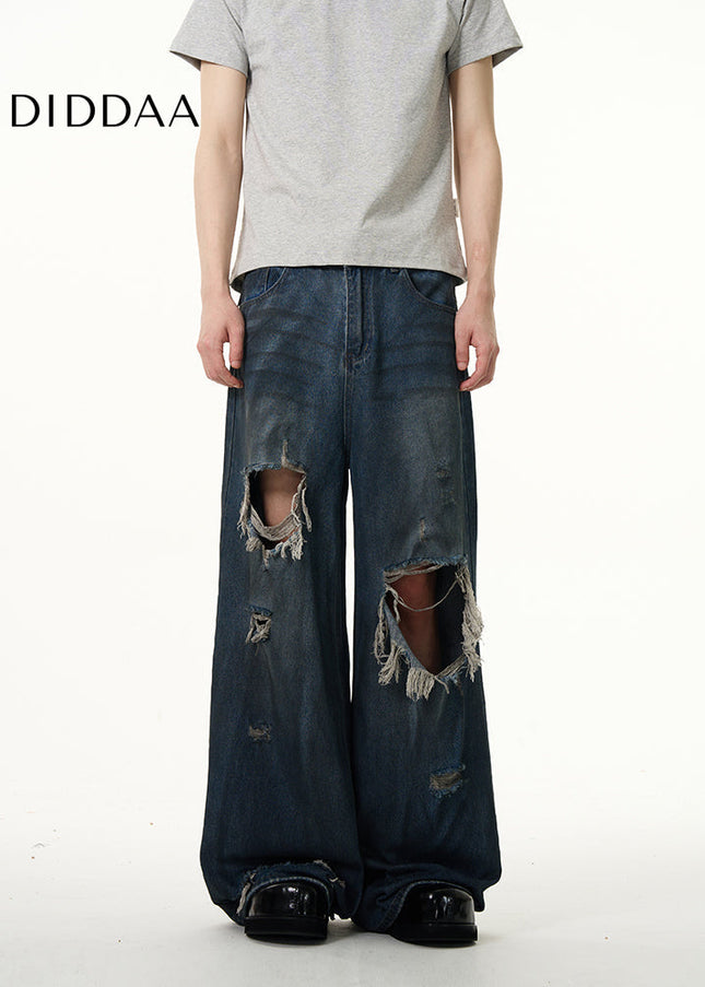 Blue Loose Fit Ripped Jeans for Couples by Tail Lang - Women’s Jeans