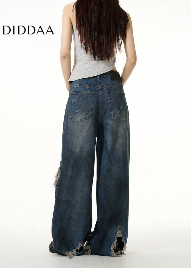 Blue Loose Fit Ripped Jeans for Couples by Tail Lang - Women’s Jeans