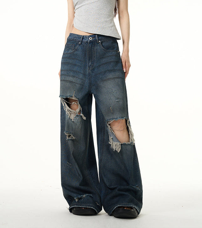 Blue Loose Fit Ripped Jeans for Couples by Tail Lang - Women’s Jeans