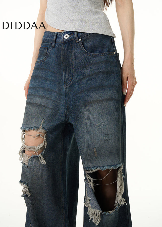 Blue Loose Fit Ripped Jeans for Couples by Tail Lang - Women’s Jeans