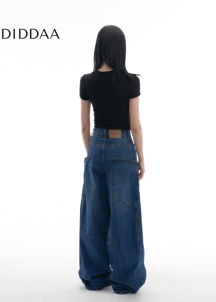 Blue Loose Fit Scimitar Jeans Women’s Wide-Leg Trousers - Women’s Jeans