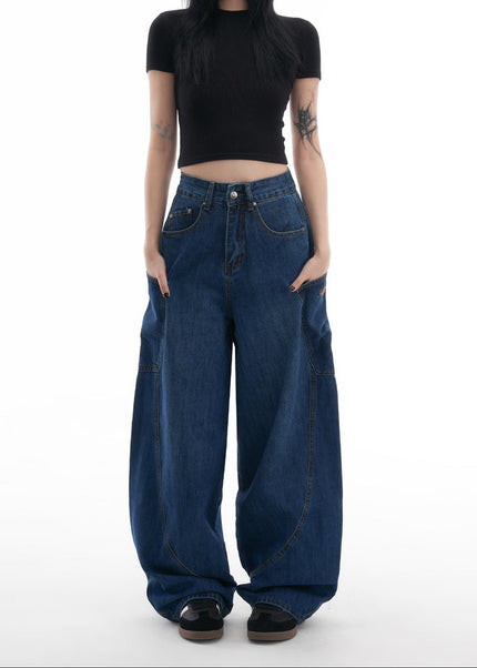 Blue Loose Fit Scimitar Jeans Women’s Wide-Leg Trousers - Women’s Jeans