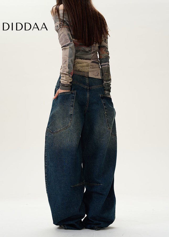 Blue Loose Fit Scimitar Wide-Leg Jeans for Couples - Women’s Jeans