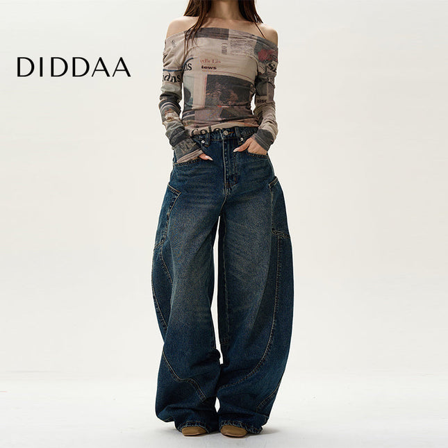 Blue Loose Fit Scimitar Wide-Leg Jeans for Couples - XS / Dark Blue - Women’s Jeans