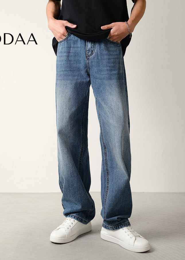Blue Loose Fit Straight Leg Jeans for Men - 28 / Mid Blue - Men’s Jeans