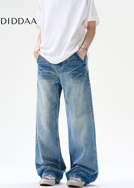 Blue Loose Fit Vintage High Street Wash Jeans - Men’s Jeans