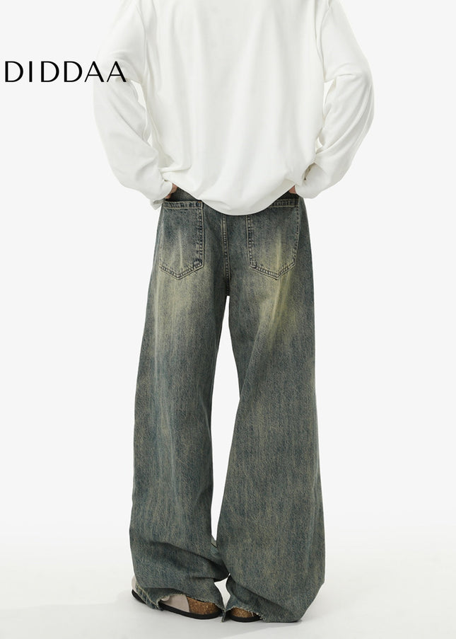 Blue Loose Fit Vintage Wash Casual Straight Leg Jeans - Men’s Jeans