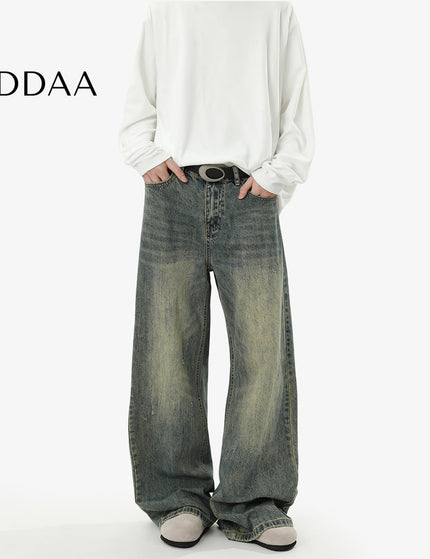 Blue Loose Fit Vintage Wash Casual Straight Leg Jeans - S / Vintage Blue - Men’s Jeans