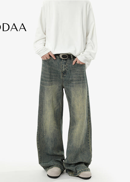 Blue Loose Fit Vintage Wash Casual Straight Leg Jeans - S / Vintage Blue - Men’s Jeans