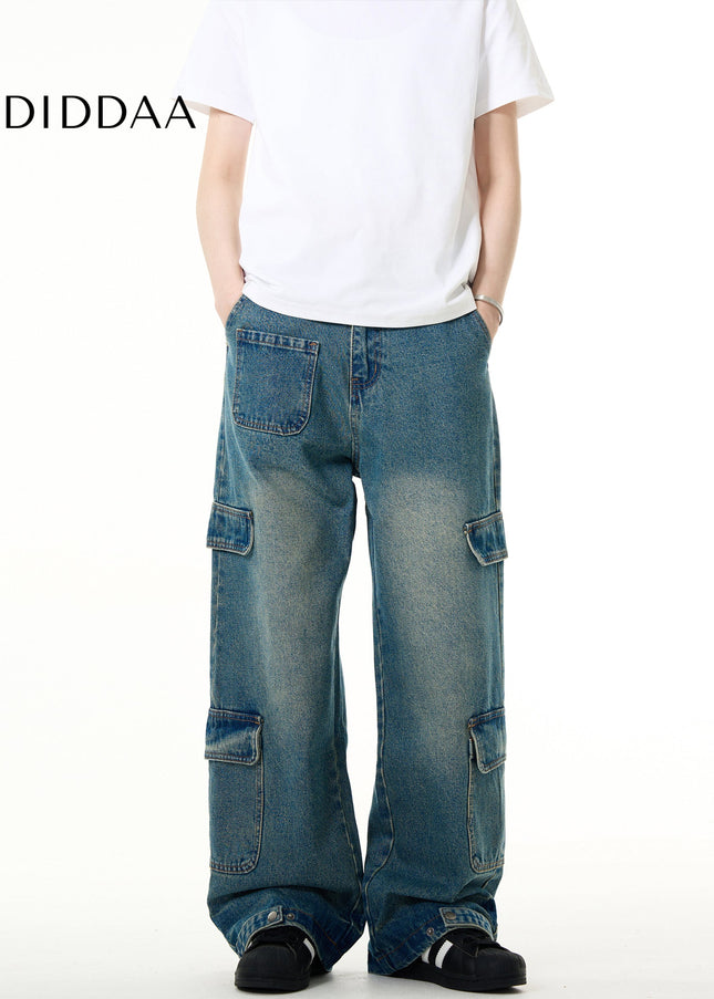 Blue Loose Fit Vintage Wash Jeans for Men - Men’s Jeans