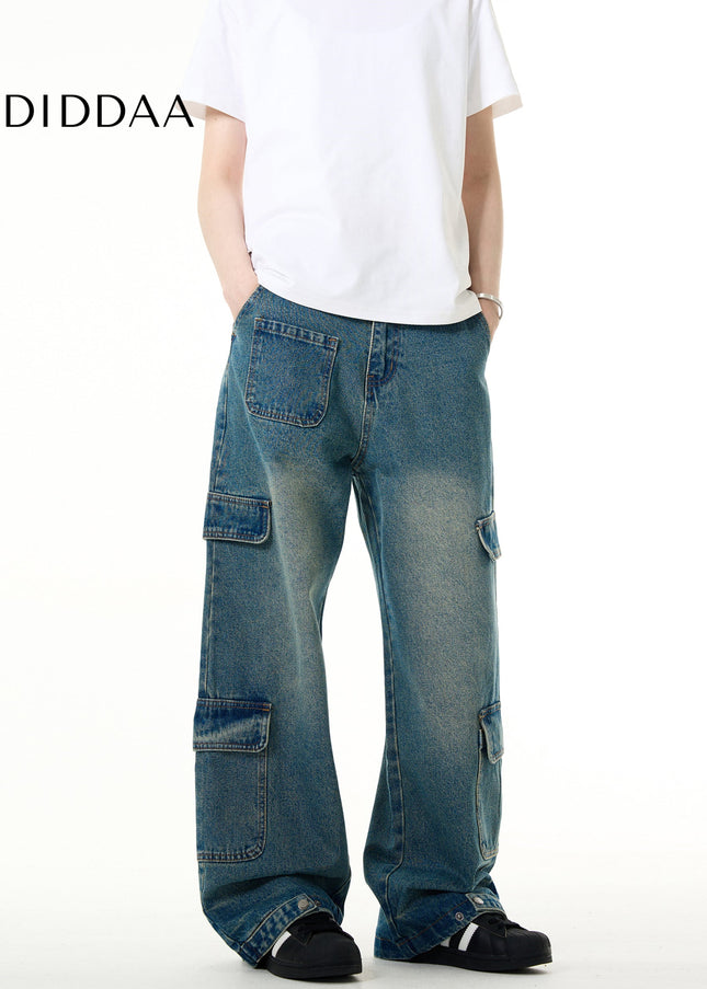 Blue Loose Fit Vintage Wash Jeans for Men - Men’s Jeans