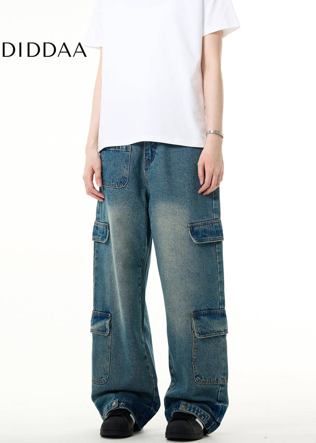 Blue Loose Fit Vintage Wash Jeans for Men - Men’s Jeans