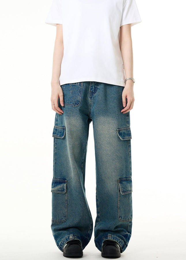 Blue Loose Fit Vintage Wash Jeans for Men - Men’s Jeans