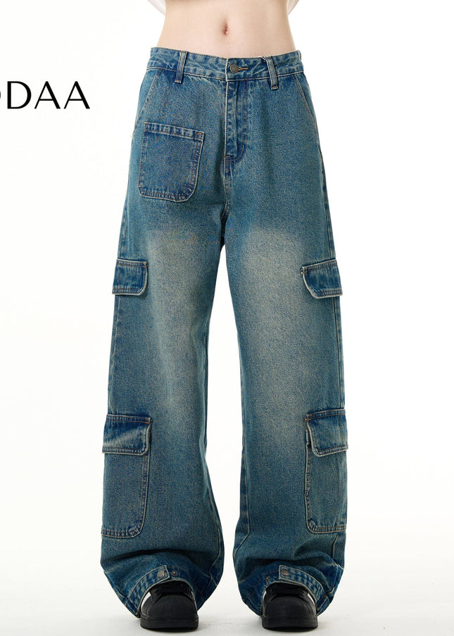 Blue Loose Fit Vintage Wash Jeans for Men - S / Mid Blue - Men’s Jeans