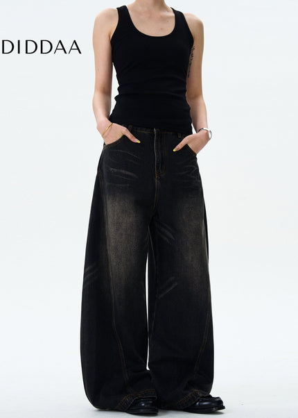 Blue Loose Fit Vintage Whisker Jeans for Men and Women - Men’s Jeans